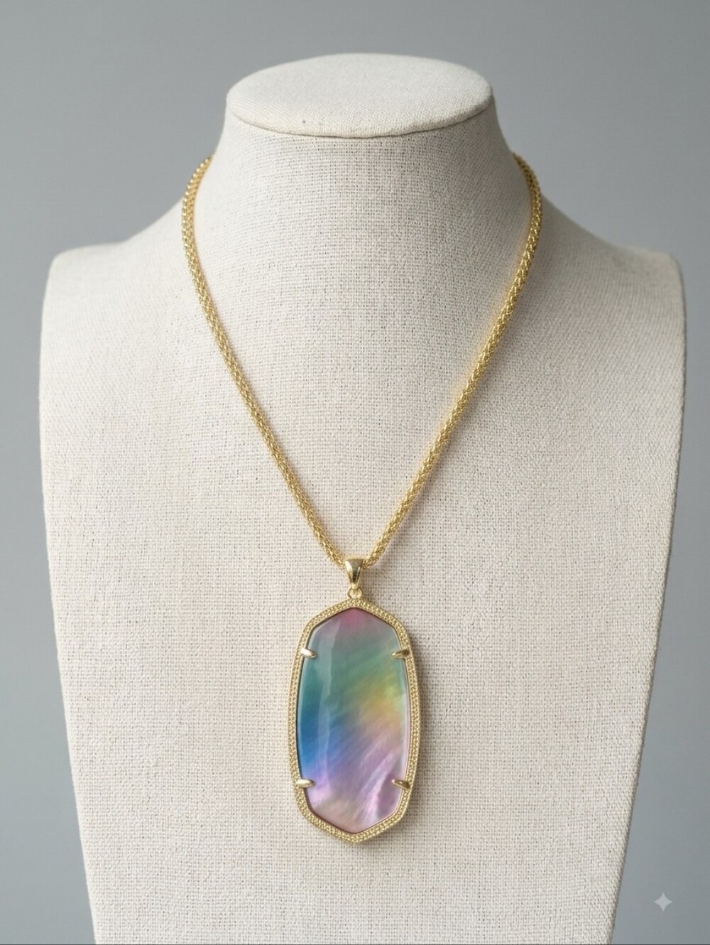 Gold-Tone Rainbow Iridescent Pendant Necklace NWOT